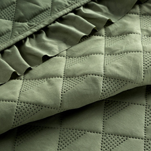 Quilted Bedspread 220 x 240 Vanessa Light Green with Ruffle