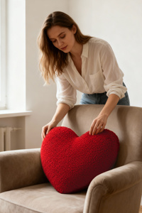 Pillow 44 x 36 Decorative Heart Boucle Red