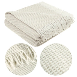 150 x 200 Cotton-Acrylic Blanket Check Taupe