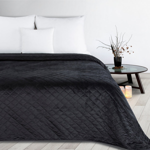 70 x 160 Quilted Velvet Bedspread Luiz5 Black