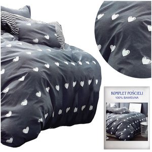 Cotton Satin Bedding in Hearts Grey A1000 200x220NP 3 parts