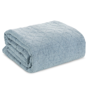 Bedspread 220 x 240 Quilted Linen1 Blue