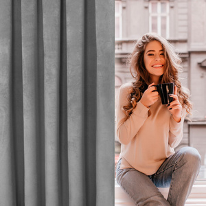 Curtain 135 x 270 Decorative Velvet Rosa Steel