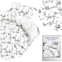 Cotton Satin Bedding in Flowers White A856 200x220NP 3 parts