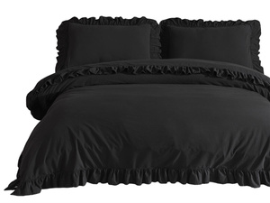 Bedding 220 x 200 3pc Stonewashed Cotton Black