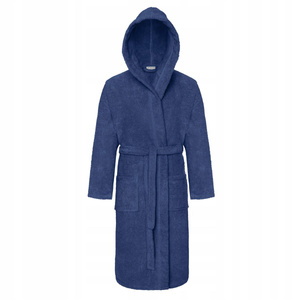 Unisex XS Blue Cotton Hooded Robe