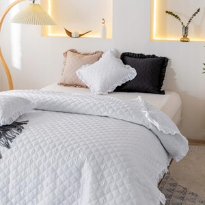 Bedspread 140 x 200 Quilted Double Sided Ruffy White