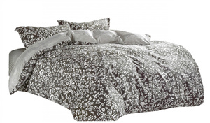 Cotton Satin Bedding in Flowers Grey A594 160x200NP 3 parts