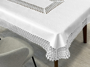 Stain-Resistant Tablecloth 110 x 160 with Lace 2017 White