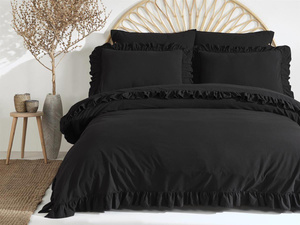 Bedding 220 x 200 3pc Stonewashed Cotton Black