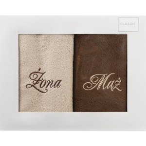 Husband Wife Towel Set 2pcs. 70 x 140 Beige+Brown