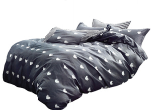 Hearts Grey Cotton Satin Bedding A1000 160x200NP 3 parts