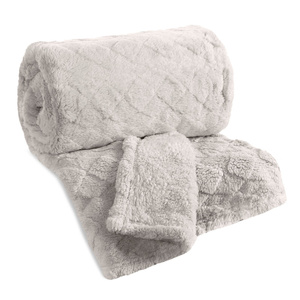 Blanket 200 x 220 Stamped Plush Nancy Silver